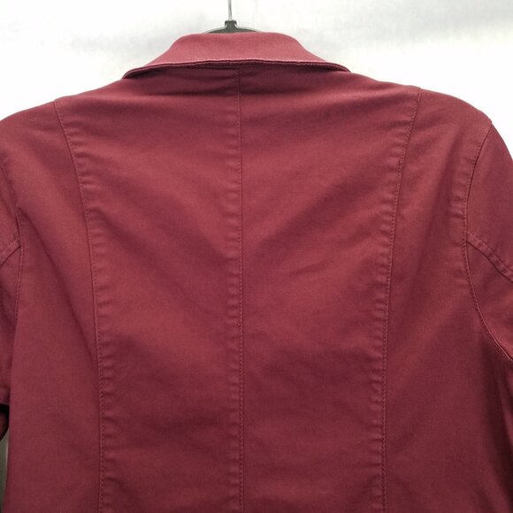 Coldwater Creek Jean Jacket Women's 4-6 Sm Maroon Denim Gold Snaps Buckle Back - Picture 9 of 14
